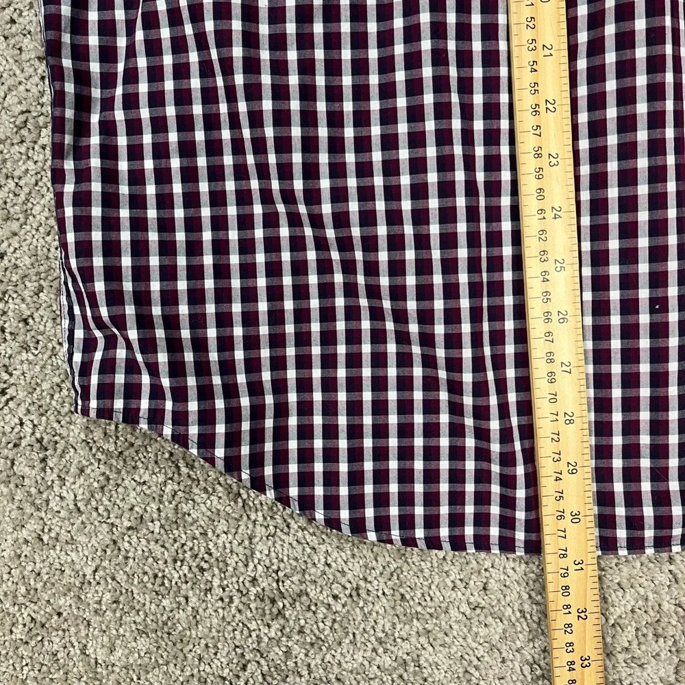Banana Republic Button Down Shirt Mens Large Burgundy Gingham Check Long Sleeve‎
